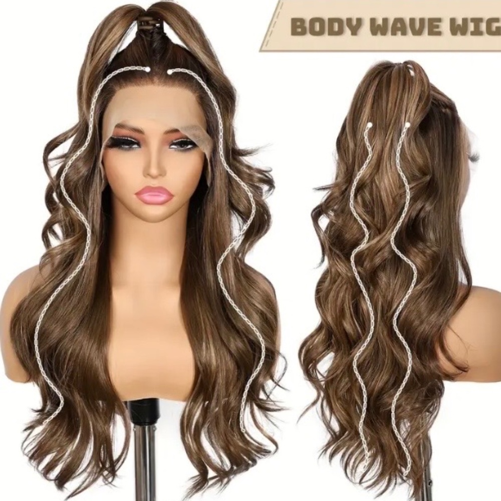 24” Synthetic Lace Front Wig Featuring a Blend of Brown And Honey Blonde Long. - Picture 2 of 5